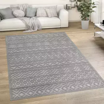Ковер Paco Home "Livorno 673", прямоугольный, однотонный, скандинавский, ромбовидный узор, эффект "высокий-низкий", подходит для использования на открытом воздухе 200х280 см, серый