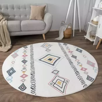 Ковер Paco Home "Luton 662", круглый, короткий ворс, ромбовидный узор, дизайн бохо, гостиная, столовая 160 см, цвет Mehrfarbig