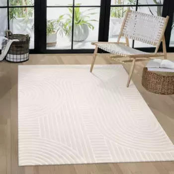 Ковер Paco Home "Luzern 653", прямоугольный, короткий ворс, однотонный, высокая-низкая структура, скандинавский дизайн 200х290 см, цвет Creme