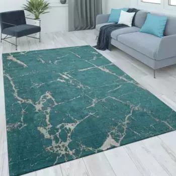 Ковер Paco Home "Mariba 201", прямоугольный, короткий ворс, современный мраморный дизайн, гостиная, спальня 120х170 см, бирюзовый