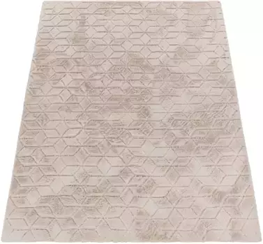 Ковер Paco Home мохнатый "Arnheim 745", прямоугольный, однотонный, современный геометрический дизайн, особенно мягкий 160х220 см, бежевый