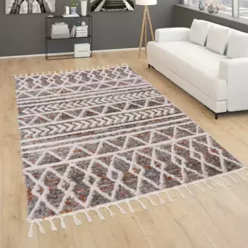 Ковер Paco Home мохнатый "Monza 653", прямоугольный, крапчатый, ромбовидный узор, 3D-эффект, с бахромой 160х220 см, цвет mehrfarbig