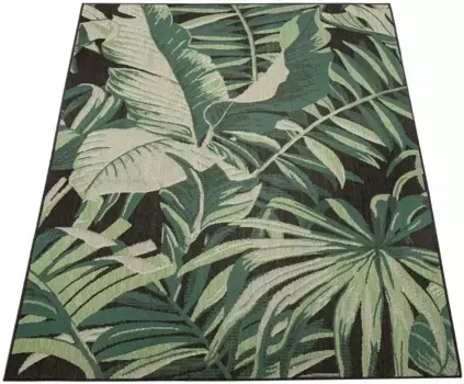 Ковер Paco Home "Ostende 551", прямоугольный, плоского плетения, мотив пальмовых листьев, подходит для использования внутри и снаружи помещений 60х100 см, черный