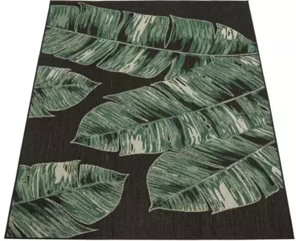Ковер Paco Home "Ostende 553", прямоугольный, плоского плетения, мотив пальмовых листьев, подходит для внутреннего и наружного использования, гостиная 100х200 см, черный