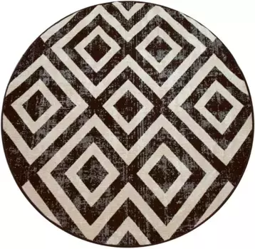 Ковер Paco Home "Poco 821", круглый, с коротким ворсом, ромбовидным узором, подходит для использования внутри и снаружи помещений 200 см, черно-белый
