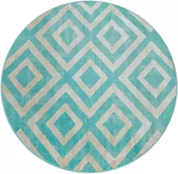 Ковер Paco Home "Poco 821", круглый, с коротким ворсом, ромбовидным узором, подходит для использования внутри и снаружи помещений 160 см, синий/белый