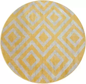 Ковер Paco Home "Poco 821", круглый, с коротким ворсом, ромбовидным узором, подходит для использования внутри и снаружи помещений 200 см, цвет gelb/wei