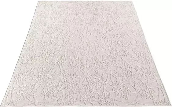 Ковер Paco Home "Rimini 411", прямоугольный, плоского плетения, однотонный, эффект "высокий-низкий", подходит для использования внутри и снаружи помещений 160х220 см, цвет Creme