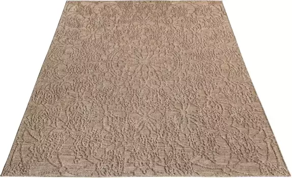 Ковер Paco Home "Rimini 411", прямоугольный, плоского плетения, однотонный, эффект "высокий-низкий", подходит для использования внутри и снаружи помещений 160х220 см, бежевый