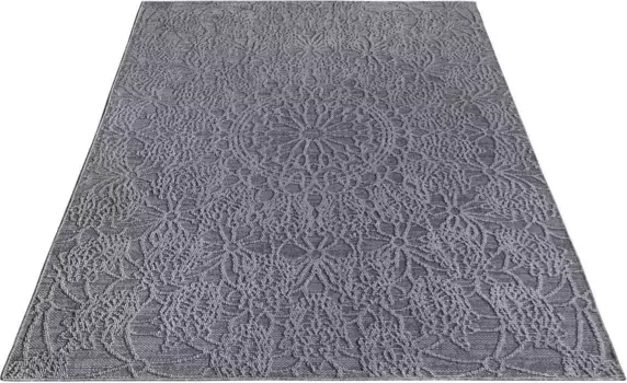 Ковер Paco Home "Rimini 411", прямоугольный, плоского плетения, однотонный, эффект "высокий-низкий", подходит для использования внутри и снаружи помещений 240х340 см, цвет Anthrazit