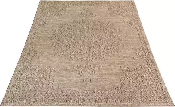 Ковер Paco Home "Rimini 412", прямоугольный, плоского переплетения, однотонный, эффект "высокий-низкий", подходит для использования внутри и снаружи помещений 80х150 см, бежевый