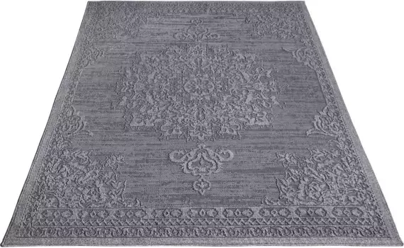 Ковер Paco Home "Rimini 412", прямоугольный, плоского переплетения, однотонный, эффект "высокий-низкий", подходит для использования внутри и снаружи помещений 240х340 см, цвет Anthrazit