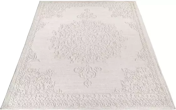 Ковер Paco Home "Rimini 412", прямоугольный, плоского переплетения, однотонный, эффект "высокий-низкий", подходит для использования внутри и снаружи помещений 120х160 см, цвет Creme