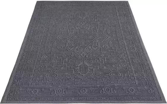 Ковер Paco Home "Rimini 413", прямоугольный, плоского переплетения, однотонный, эффект "высокий-низкий", подходит для использования внутри и снаружи помещений 80х150 см, цвет Anthrazit