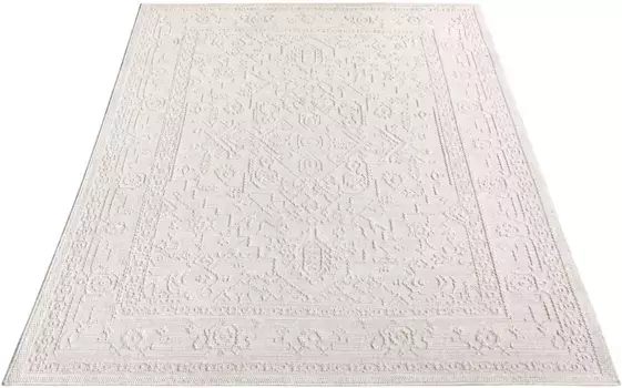 Ковер Paco Home "Rimini 413", прямоугольный, плоского переплетения, однотонный, эффект "высокий-низкий", подходит для использования внутри и снаружи помещений 80х150 см, цвет Creme