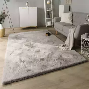 Ковер Paco Home с глубоким ворсом "Rabbit Deluxe 860", прямоугольный, искусственный мех, однотонные цвета, очень мягкий ворс, гостиная, спальня 120х160 см, серый