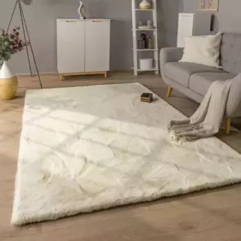 Ковер Paco Home с глубоким ворсом "Rabbit Deluxe 860", прямоугольный, искусственный мех, однотонные цвета, очень мягкий ворс, гостиная, спальня 120х160 см, цвет Creme