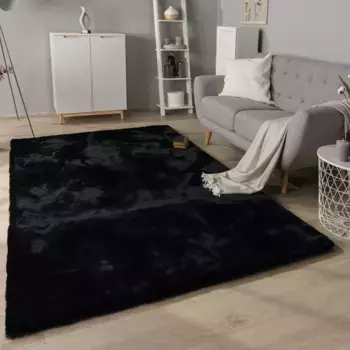 Ковер Paco Home с глубоким ворсом "Rabbit Deluxe 860", прямоугольный, искусственный мех, однотонные цвета, очень мягкий ворс, гостиная, спальня 200х290 см, черный