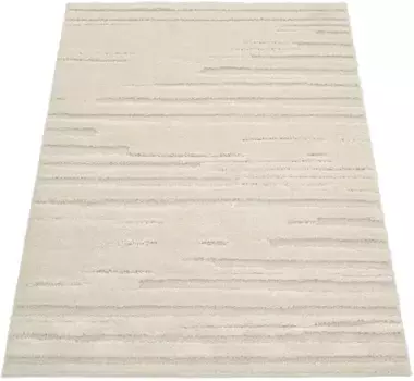 Ковер Paco Home с высоким ворсом "Genoa 742", прямоугольный, однотонный, эффект высокий-низкий, полосатый, современный дизайн, ворсовый 200х280 см, цвет creme