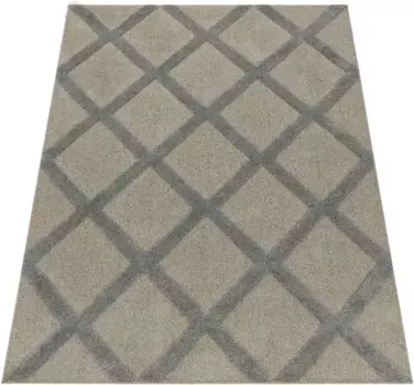 Ковер Paco Home с высоким ворсом "Genoa 745", прямоугольный, однотонный, эффект high-low, современный дизайн, ромбы, мягкий ворс 200х280 см, серый