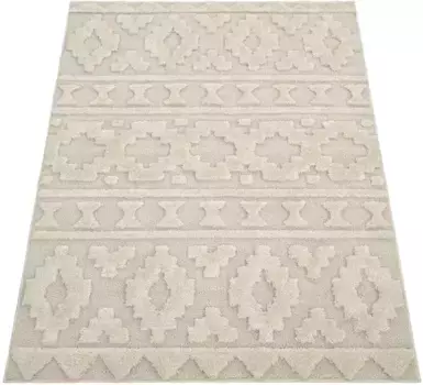 Ковер Paco Home с высоким ворсом "Genoa 744", прямоугольный, однотонный, эффект высокий-низкий, современный дизайн, очень мягкий ворс 120х160 см, цвет creme