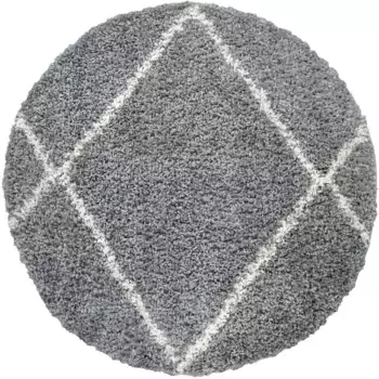 Ковер Paco Home с высоким ворсом "Kalmar 442", круглый, скандинавский дизайн, ромбовидный узор, мягкий и приятный 120 см, серый