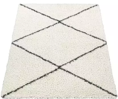 Ковер Paco Home с высоким ворсом "Kalmar 442", прямоугольный, скандинавский дизайн, ромбовидный узор, мягкий и приятный 120х170 см, цвет cream