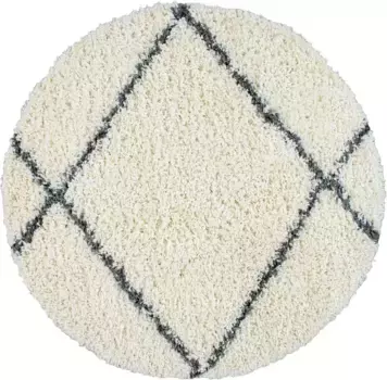 Ковер Paco Home с высоким ворсом "Kalmar 442", круглый, скандинавский дизайн, ромбовидный узор, мягкий и приятный 120 см, цвет cream