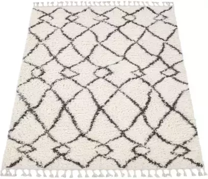 Ковер Paco Home с высоким ворсом "Orebro 170", прямоугольный, с современным ромбовидным узором, особенно мягкий и уютный, с бахромой 120х170 см, бежевый