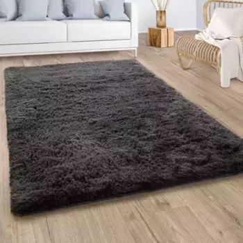Ковер Paco Home с высоким ворсом "Silky 591", прямоугольный, однотонный, особенно мягкий и приятный 140х200 см, цвет anthrazit