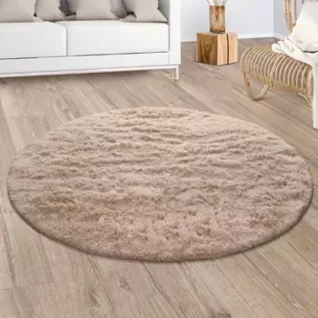 Ковер Paco Home с высоким ворсом "Silky 591", круглый, однотонный, особенно мягкий и приятный 200 см, бежевый