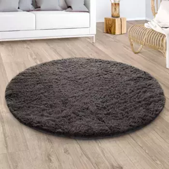 Ковер Paco Home с высоким ворсом "Silky 591", круглый, однотонный, особенно мягкий и приятный 120 см, цвет anthrazit