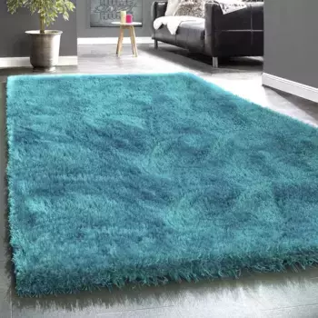 Ковер Paco Home с высоким ворсом "Touch 100", прямоугольный, мягкий однотонный ворсистый с блестящей пряжей, гостиная 120х170 см, бирюзовый