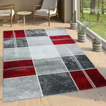 Ковер Paco Home "Sinai 057", прямоугольный, короткий ворс, клетчатый узор с имитацией мрамора, идеально подходит для прихожей и спальни 60х100 см, красный