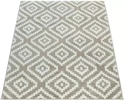 Ковер Paco Home "Stella 400", прямоугольный, короткий ворс, пастельные тона, ромбовидный узор, гостиная 160х220 см, бежевый
