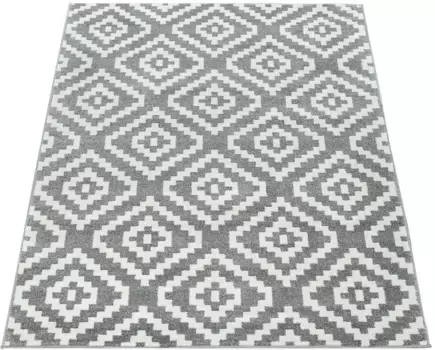 Ковер Paco Home "Stella 400", прямоугольный, короткий ворс, пастельные тона, ромбовидный узор, гостиная 140х200 см, серый
