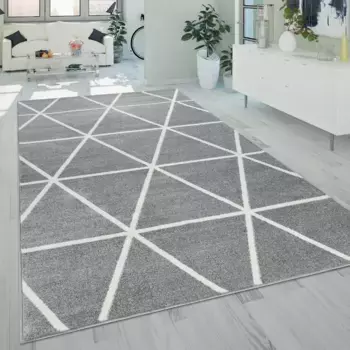 Ковер Paco Home "Stella 401", прямоугольный, пастельные тона, ромбовидный узор, скандинавский узор, короткий ворс 70х140 см, серый