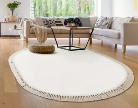 Ковер Paco Home "Swindon 485", овальный, однотонный, очень мягкий ворс, с бахромой 150х170 см, цвет Creme
