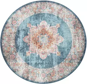Ковер Paco Home "Torres 275", круглый, короткий ворс, восточный вид, винтажный дизайн, подходит для использования внутри и снаружи помещений 200 см, синий