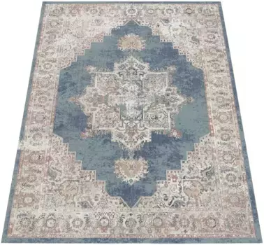 Ковер Paco Home "Torres 275", прямоугольный, короткий ворс, восточный вид, винтажный дизайн, подходит для использования внутри и снаружи помещений 160х230 см, синий