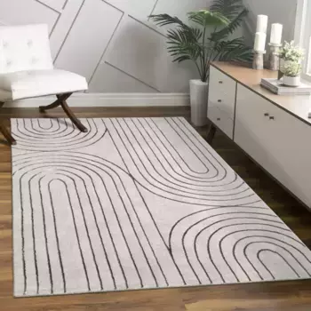 Ковер Paco Home "Tuana 215", прямоугольный, короткий ворс, радуга, высокая-низкая структура, скандинавский вид 200х290 см, серый