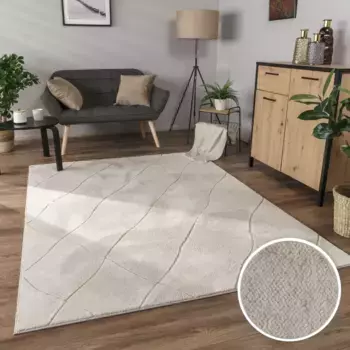 Ковер Paco Home "Utrecht 641", прямоугольный, короткий ворс, однотонный, 3D-дизайн, ромбовидный узор, особенно мягкий 160х220 см, цвет Creme