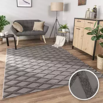 Ковер Paco Home "Utrecht 642", прямоугольный, короткий ворс, однотонный, 3D-дизайн, ромбовидный узор, эффект high-low 160х220 см, цвет Anthrazit