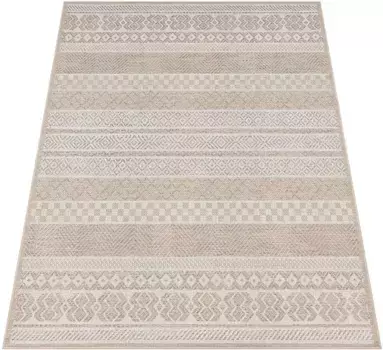 Ковер Paco Home "Vermont 183", прямоугольный, плоского переплетения, современный полосатый дизайн, подходит для использования внутри и снаружи помещений 160х220 см, бежевый