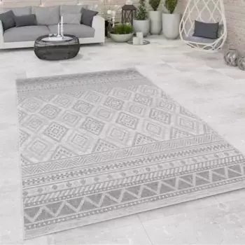 Ковер Paco Home "Vermont 184", прямоугольный, плоского переплетения, современный дизайн с ромбами, жесткий, подходит для использования на открытом воздухе 200х200 см, серый