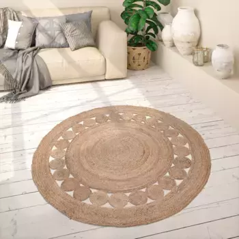 Ковер Paco Home «Viborg 593», круглый, высота 13 мм, джут, современный, бохо, этнический, натуральный ковер ручной работы, бежевый