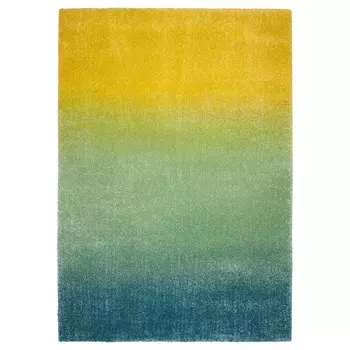 Ковер с длинным ворсом, синий/зелено-желтый, 133x195 см, HOTELLRUM IKEA