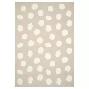 Ковер с коротким ворсом, бежевый/белый горошек, 133x195 см, BOGENSE IKEA