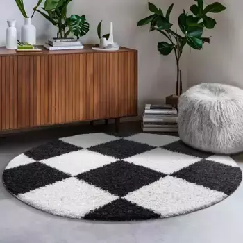Ковер Sanat с высоким ворсом "Милан 1250", круглый, с высоким ворсом, для гостиной, спальни, подходит для пола с подогревом 80 см, черный