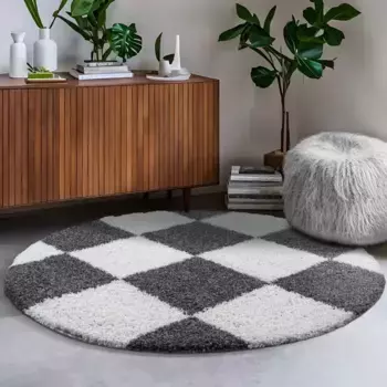 Ковер Sanat с высоким ворсом "Милан 1250", круглый, с высоким ворсом, для гостиной, спальни, подходит для пола с подогревом 80 см, серый